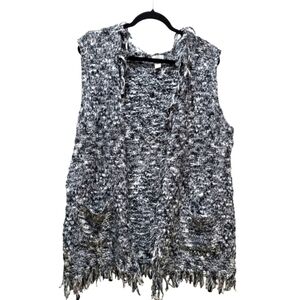 Chico’s Fringe Sleeveless Oversized Wool Blend Knit Open Front Cardigan Vest